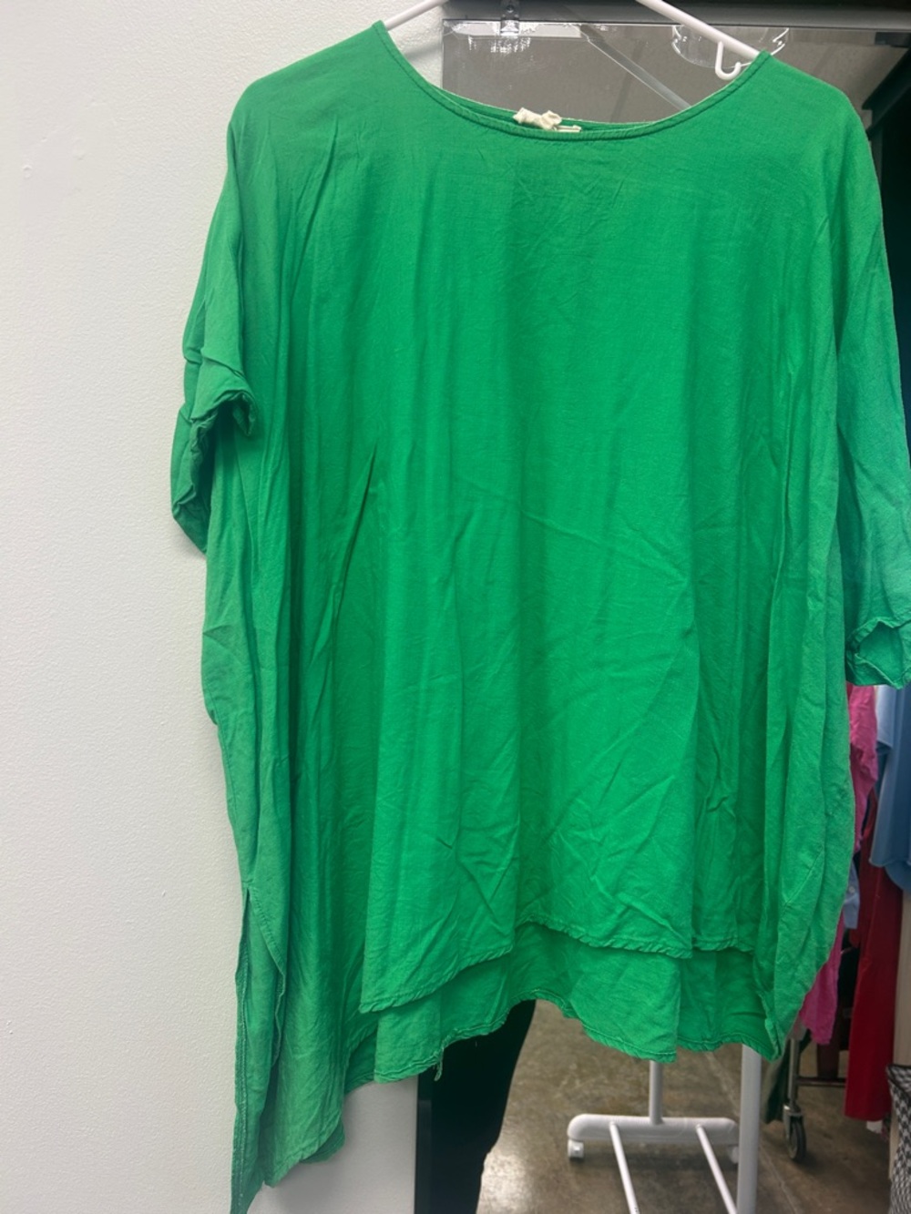 easel Oversized Green Layered-Hem Blouse